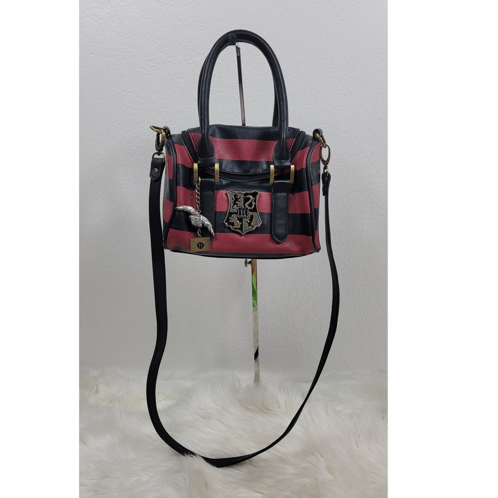 Harry Potter Hogwarts Brick Red Black Stripe Barrel Purse Crossbody